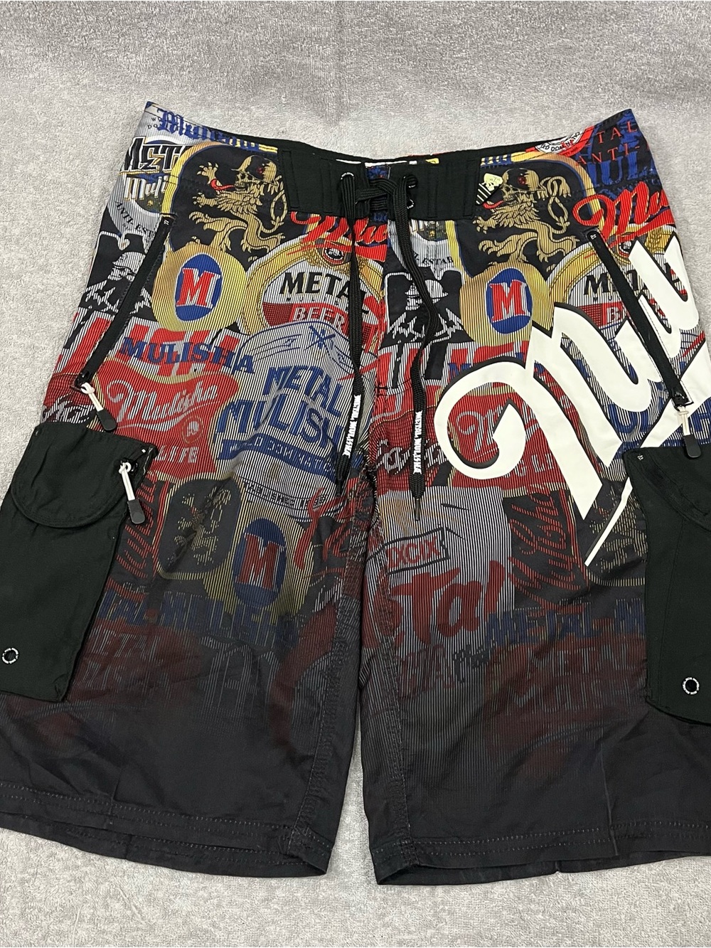 Metal Mulisha Slayer Board Shorts Mens Size 32 Black Red Band Swim Trunks Y2K